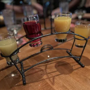 Flight of juices to make mimosas