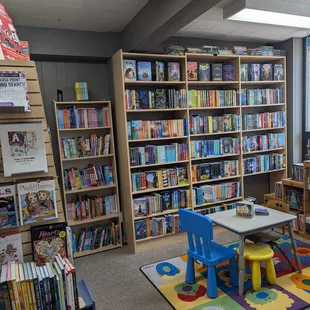 Our 12 and under area includes a table and chairs perfectly sized for our smallest readers.