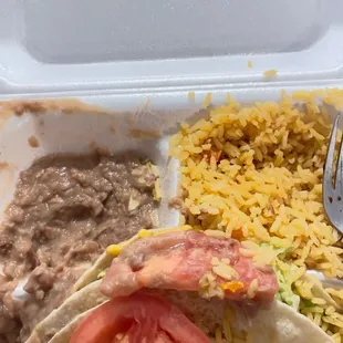 Taco plate: comes in chicken or beef.  Beans and rice