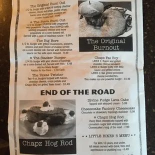 menu for chapz burgers