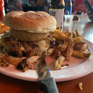 Hogworth burger with fries