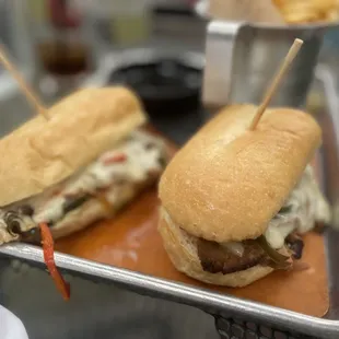two sandwiches on a tray
