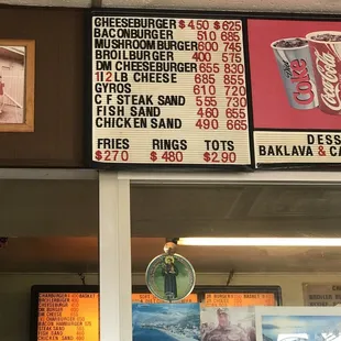 menus and prices on the wall