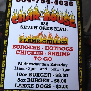 the menu for the restaurant