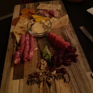 Half-eaten Charcuterie board.