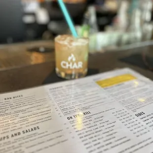 menu and drink