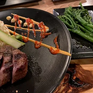 Wagyu steak, asparagus risotto, broccolini