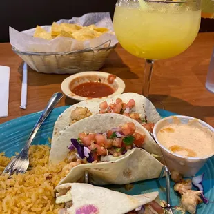 Baja Shrimp tacos and a margarita!