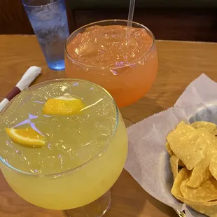 Watermelon Margarita (yummm) and skinny orange margarita (a bit tart but still delicious)