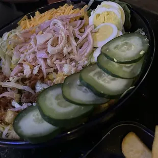 Chef salad with frozen cucumbers