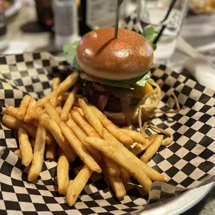 a burger and fries