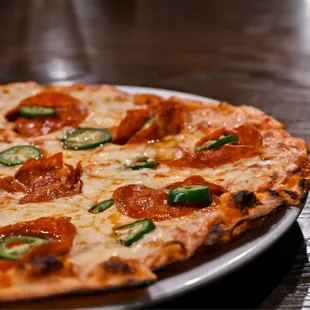 a pepperoni pizza on a plate