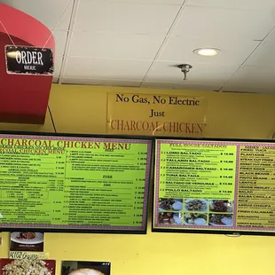 Menu and cute sign about it being charcoal