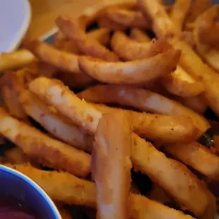 crispy coated fries with HO burger