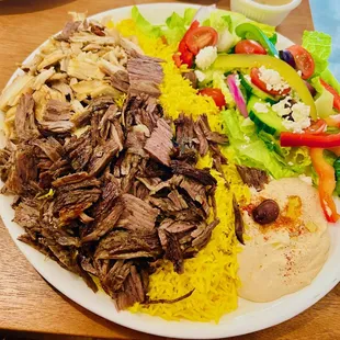 mixed shawarma plate with pita removed