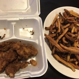 Chicken tender and fries