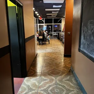 a hallway in a restaurant