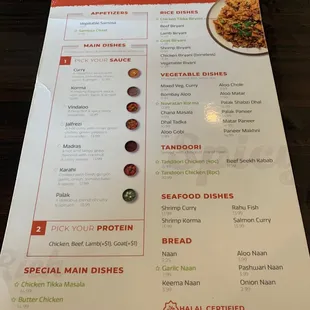 Indian menu