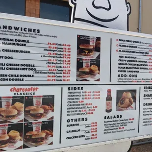 a menu for sandwiches