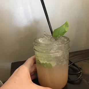 Pineapple vodka, splash of grapefruit juice, and fresh basil. Soooo good. It was the special so it was $5.