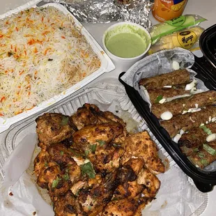 @noshwithmimi 46. Chicken Biryani, 8. Whole Chicken Chargha, plain 52. Naan, 5. Beef Seekh Kabob, 63. Kulfi, Fanta