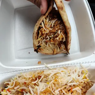 Chicken from rice wrapped in naan