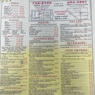 Front of menu