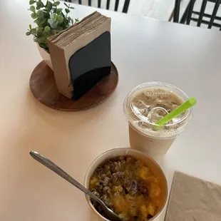 Latte and sweet potato breakfast bowl