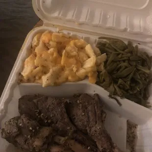 Lamb Chops, Mac &amp; Cheese ,Kale and collard greens