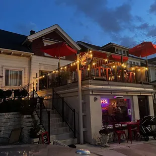 a house with a balcony and patio