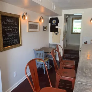 a row of chairs in a restaurant