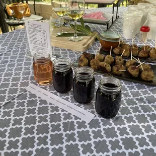 Due to the pandemic, we were given 4 of these 4oz jars and pour it on our wine glass.