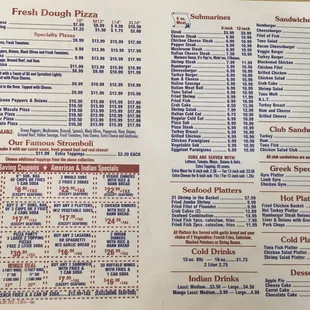 The menu...check out the pizzas