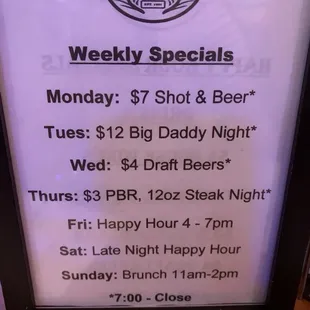 Drinks menu