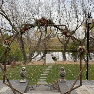 Arch backdrop, dock, pond