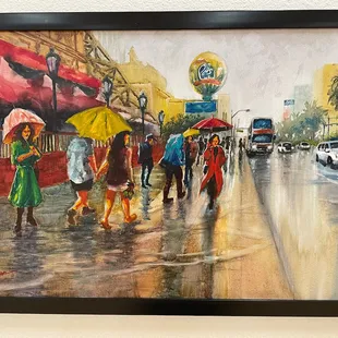 An oil of raining in Las Vegas.