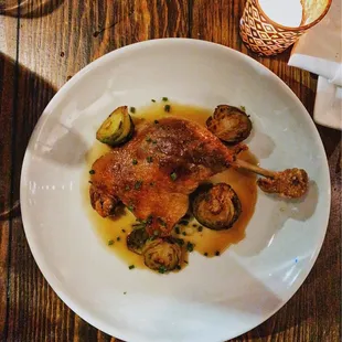 Duck Confit -- Brussels Sprouts, Dijon Duck Jus