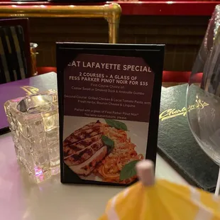 a menu on a table