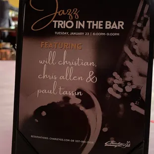 the menu for the event