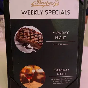 a menu for a steak dinner