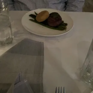 8 oz filet with crab cake and asparagus