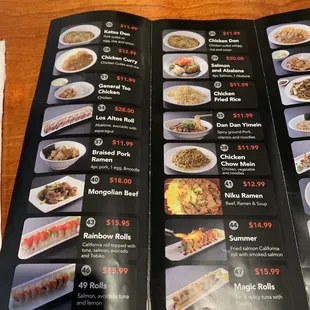 the menu for the restaurant