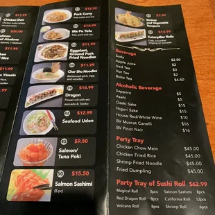 menu and prices