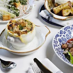 a variety of dishes on a table