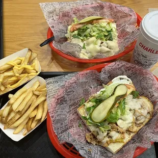 CHICKEN CALIFORNIA, CHICKEN BUFFALO, CHEESE FRIES, ORIGINAL FRIES