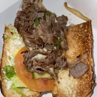 Dry cheesesteak (meat stuck together like glue).