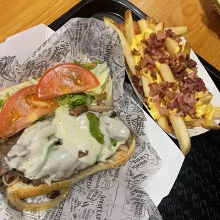 Small Cheesesteak and Bacon and Cheese fries