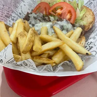 PHILLY CHEESESTEAK and fries