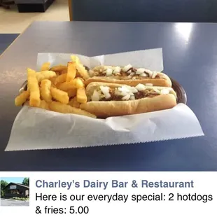 a hot dog and french fries