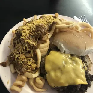 Double Cheese with chili cheese fries